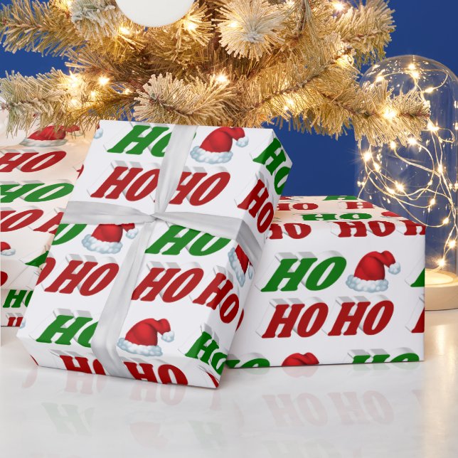 Ho Ho Ho Santa Hat Christmas red green typography Wrapping Paper (Holidays)