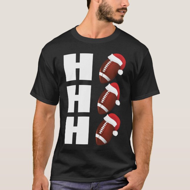 HO HO HO Santa Hat Funny Football Christmas T-Shirt (Front)