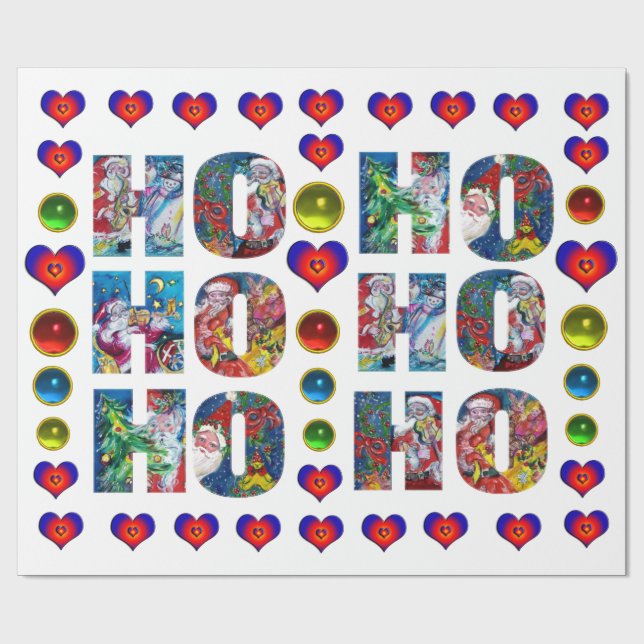 HO HO HO SANTA MUSICAL CHRISTMAS NIGHT WITH HEARTS WRAPPING PAPER (Flat)