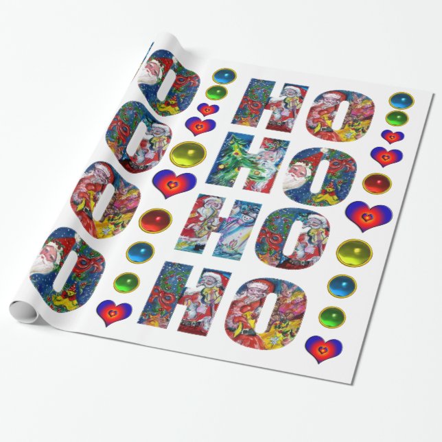 HO HO HO SANTA MUSICAL CHRISTMAS NIGHT WRAPPING PAPER (Unrolled)