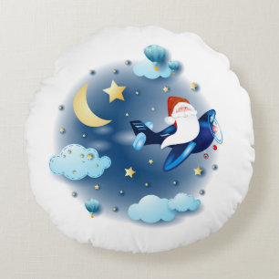 Ho ho ho! Santa on the aeroplane Round Cushion