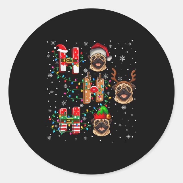 Ho Ho Ho Santa Reindeer Hat Elf Matching Pug Xmas  Classic Round Sticker (Front)