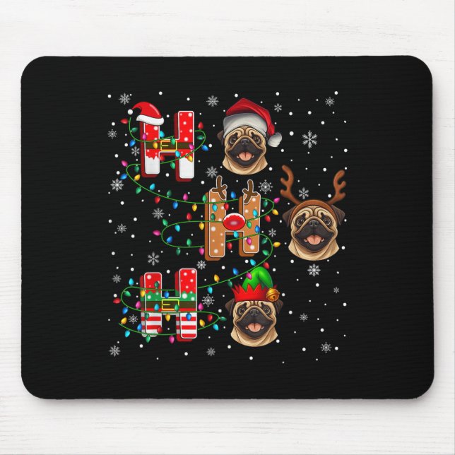 Ho Ho Ho Santa Reindeer Hat Elf Matching Pug Xmas  Mouse Pad (Front)