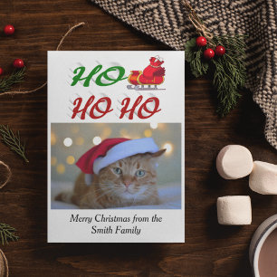 Ho Ho Ho Santa Sleigh Christmas photo script  Holiday Card
