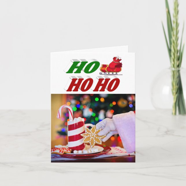 Ho Ho Ho Santa Sleigh Christmas photo typography Holiday Card (Front)