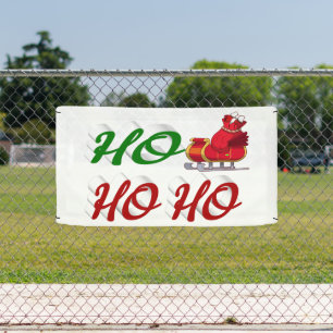 Ho Ho Ho Santa Sleigh Christmas red green script Banner