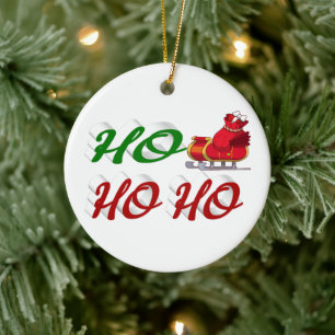 Ho Ho Ho Santa Sleigh Christmas red green script Ceramic Ornament