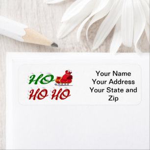 Ho Ho Ho Santa Sleigh Christmas red green script Return Address Label