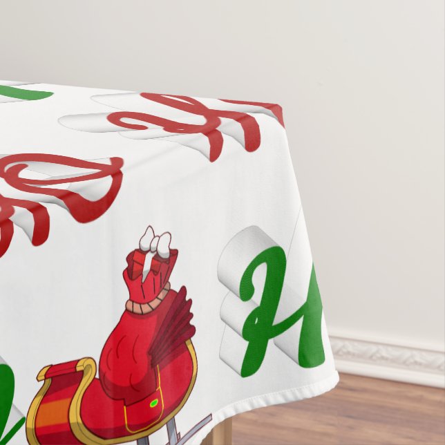 Ho Ho Ho Santa Sleigh Christmas red green script Tablecloth (In Situ)