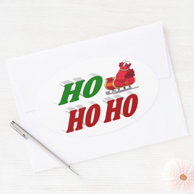 Ho Ho Ho Santa Sleigh Christmas typography Oval Sticker (Envelope)