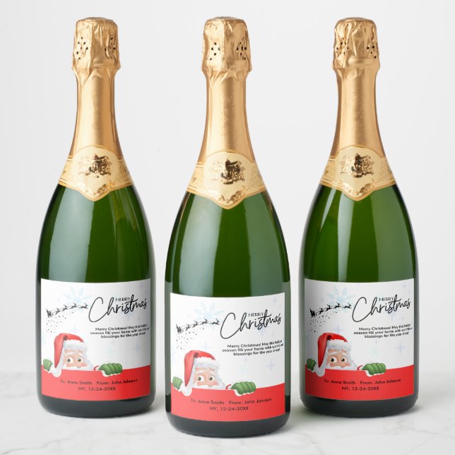 HO HO HO SANTA XMAS TEXT SPARKLING WINE LABEL (Bottles)