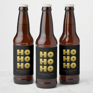 Ho Ho Ho   Simple Christmas Black & Gold  Beer Bot Beer Bottle Label