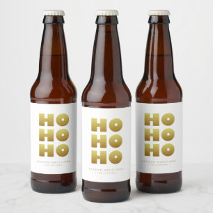 Ho Ho Ho   Simple Christmas White & Gold  Beer Bottle Label