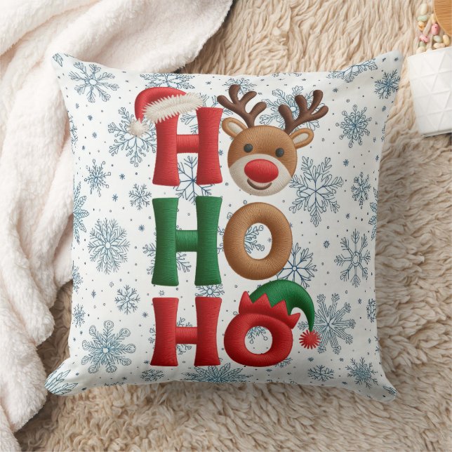 Ho Ho Ho Snowflakes Throw Pillow (Blanket)