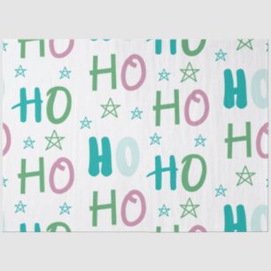 Ho Ho HO Stars Pastel Green Pink Christmas Tissue Paper