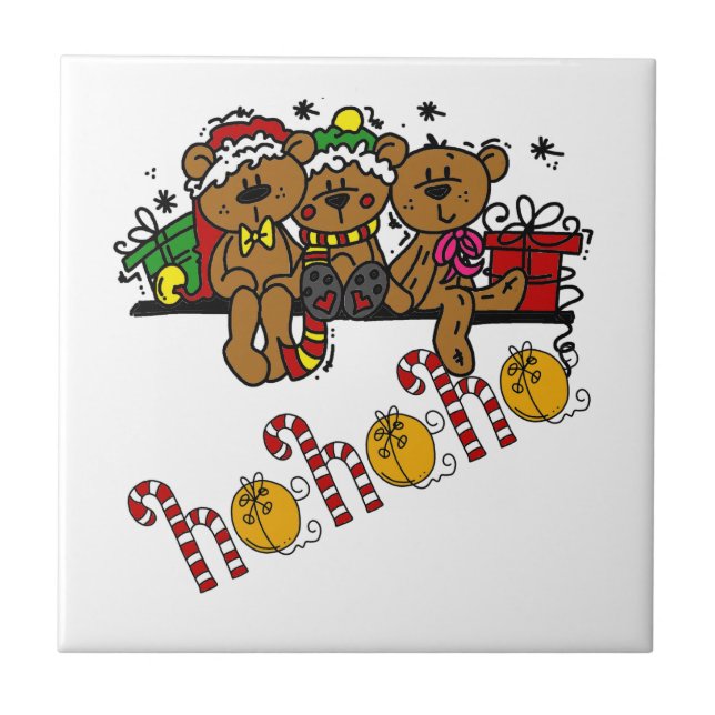 Ho Ho Ho Teddy Bears Ceramic Tile (Front)