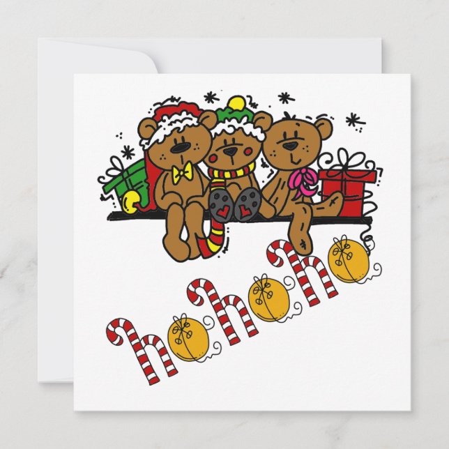 Ho Ho Ho Teddy Bears Holiday Card (Front)