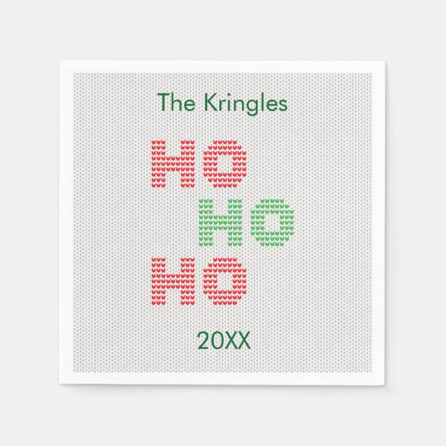 Ho Ho Ho Typography Christmas Sweater Napkin (Front)