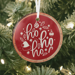 Ho Ho Ho Typography Keepsake Tree Glass Tree Decoration