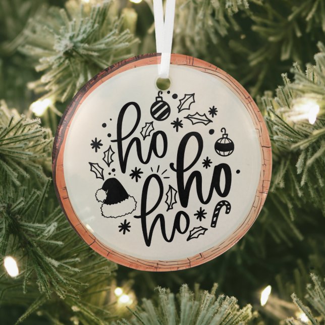 Ho Ho Ho Typography Keepsake Tree Glass Tree Decoration (Insitu)