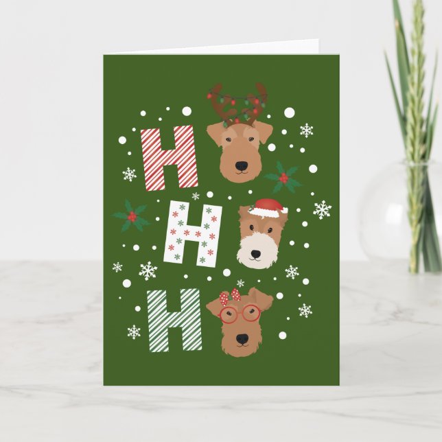 Ho Ho Ho Welsh Terrier Merry Christmas Holiday Card (Front)