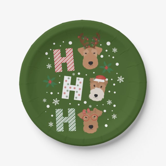 Ho Ho Ho Welsh Terrier Merry Christmas Paper Plate (Front)