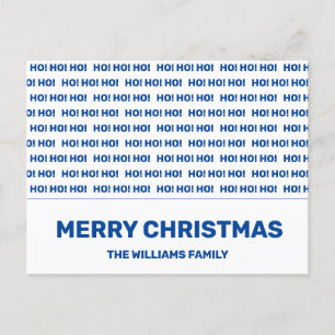 Ho Ho Ho White Christmas Blue Typography Minimal Holiday Postcard