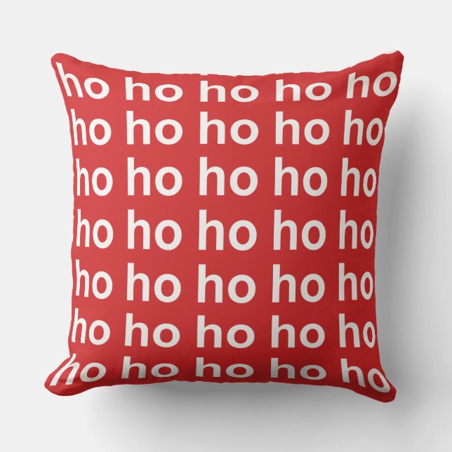 Ho-Ho-Ho White on Red Christmas Cushion (Front)