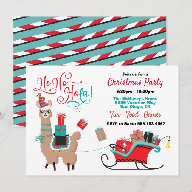 Ho Ho Hola Llama Christmas Party Invitation (Front/Back)
