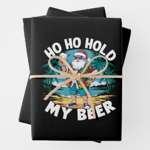 Ho Ho Hold My Beer Christmas in July Summer Santa  Wrapping Paper Sheet