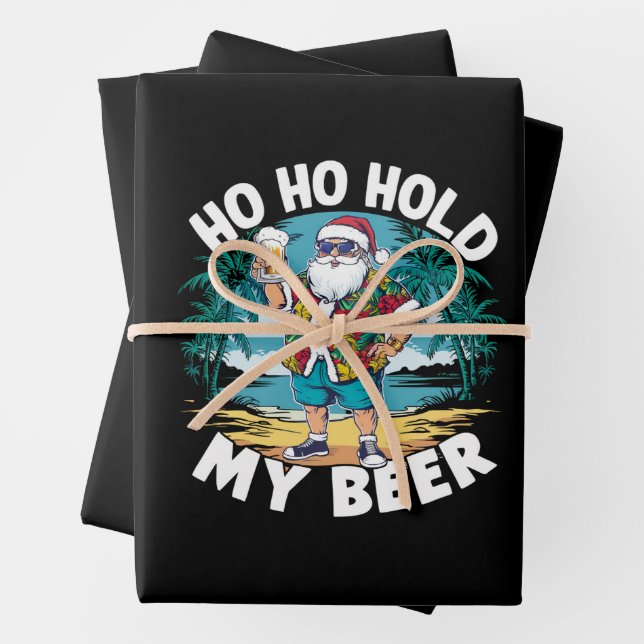 Ho Ho Hold My Beer Christmas in July Summer Santa  Wrapping Paper Sheet (In situ)