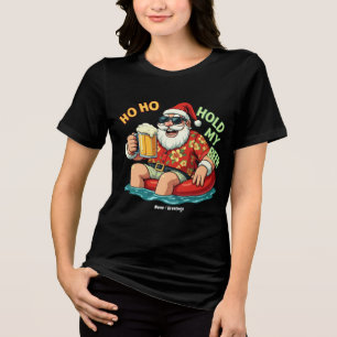 Ho Ho Hold My Beer Funny Drinking Santa Christmas Tri-Blend Shirt