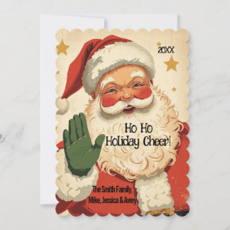 Ho Ho Holiday Cheer Retro Santa Christmas Card