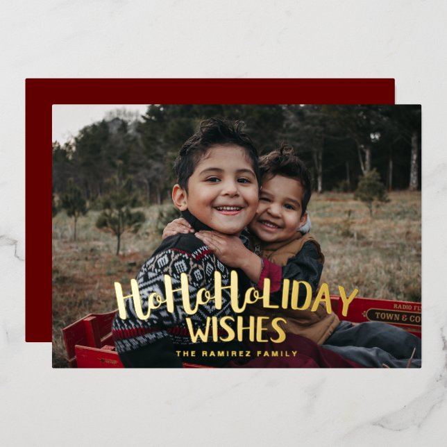 Ho Ho Holiday Wishes Christmas Foil Holiday Card (Front/Back)