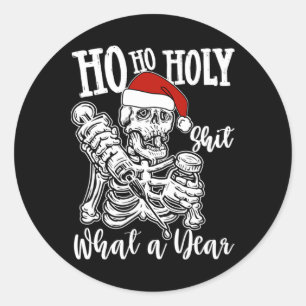 Ho Ho Holy Christmas Funny Skeleton Dancing Skull Classic Round Sticker