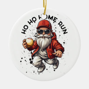 Ho Ho Home Run Baseball Santa Ceramic Ornament