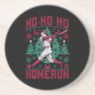 Ho Ho Homerun Baseball Ugly Christmas Sweater  Coaster