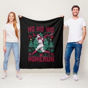 Ho Ho Homerun Baseball Ugly Christmas Sweater Fleece Blanket