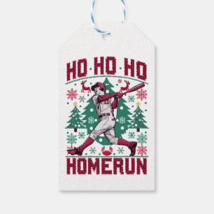 Ho Ho Homerun Baseball Ugly Christmas Sweater  Gift Tags