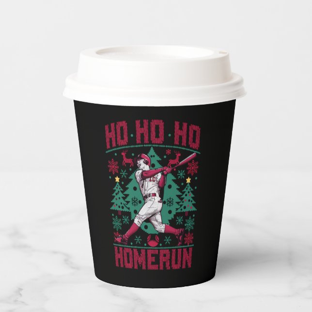 Ho Ho Homerun Baseball Ugly Christmas Sweater  Paper Cups (Front)
