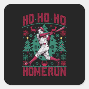 Ho Ho Homerun Baseball Ugly Christmas Sweater Square Sticker