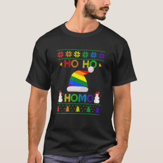 Ho Ho Homo Gay Christmas LGBT Rainbow Santa Hat Ug T-Shirt