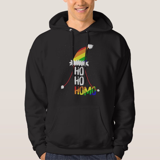 Ho Ho Homo Girls Santa Hat Christmas LGBT Pride Fl Hoodie (Front)