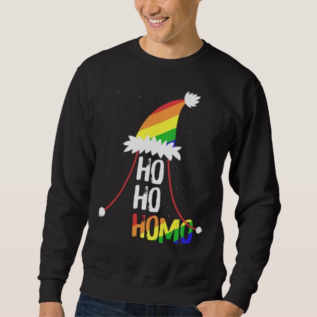 Ho Ho Homo Girls Santa Hat Christmas LGBT Pride Fl Sweatshirt (Front)