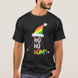 Ho Ho Homo Girls Santa Hat Christmas LGBT Pride Fl T-Shirt