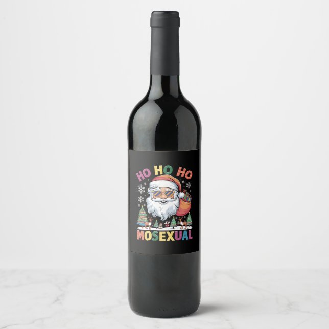 Ho Ho Homosexual Christmas Santa Holiday Gay Pride Wine Label (Front)