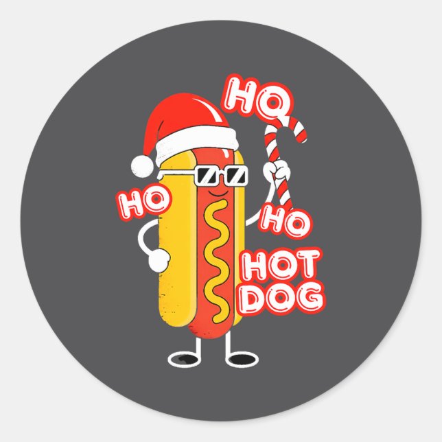Ho Ho Hot Dog Funny Christmas– Festive Hot Dog In  Classic Round Sticker (Front)