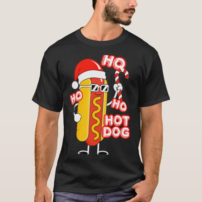 Ho Ho Hot Dog Funny Christmas– Festive Hot Dog In  T-Shirt (Front)