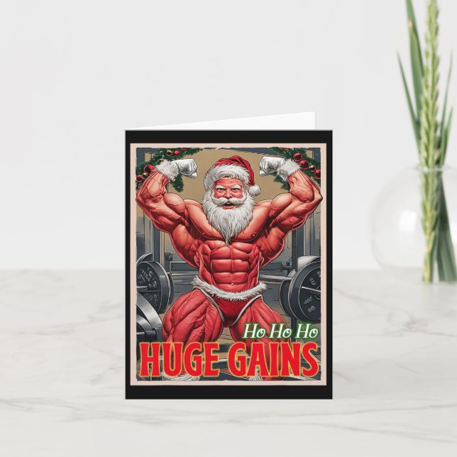 Ho Ho Huge Gains Pumping Bodybuilder Santa Christm Card (Front)