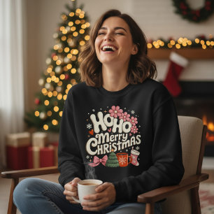 Ho Ho Merry Christmas Trees Festive Coquette Girly Sweatshirt